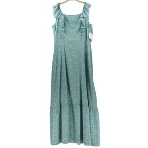 a.n.a Women's Square‎ Neck Flutter Sleeve Floral Maxi Dress Green Size XXLT